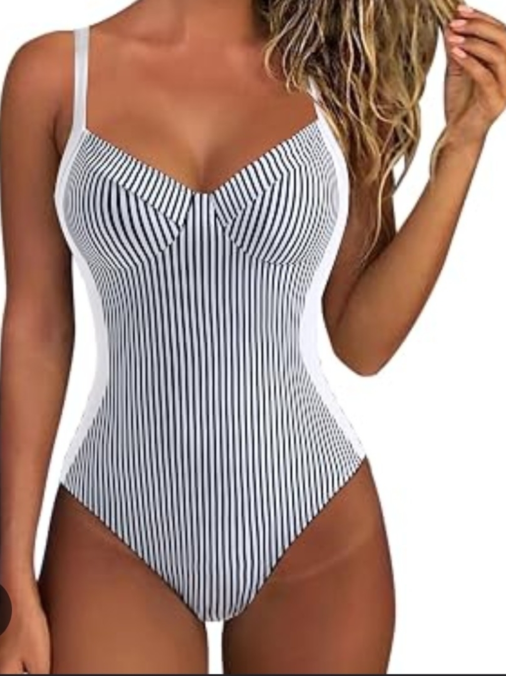 NWOT Retro Striped Navy & White One-Piece Swimsuit w/Lace-Up Back